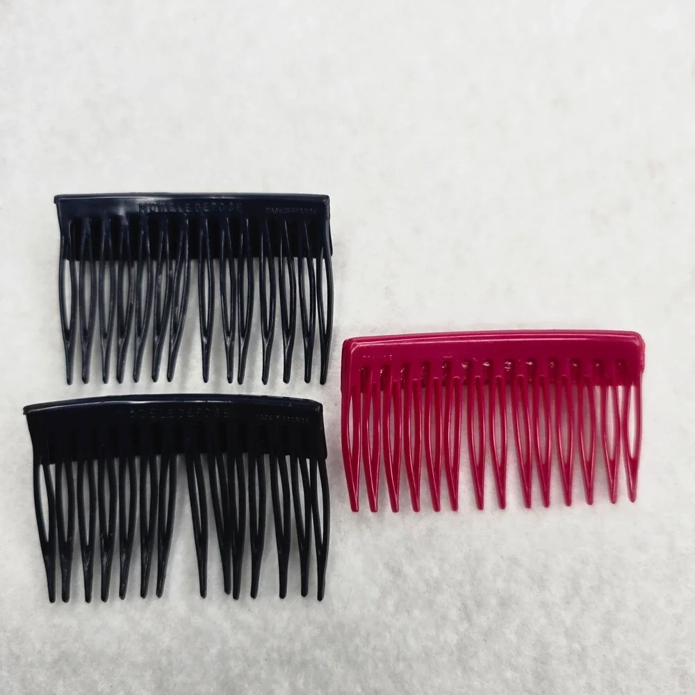 Vintage France Hair Side Tuck Combs Navy Blue Raspberry Plastic Accessory